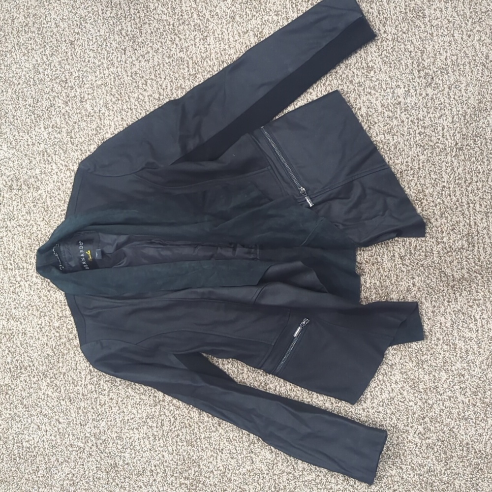 Bernardo Leather And Fabric Drape Front Black Jacket Size Small